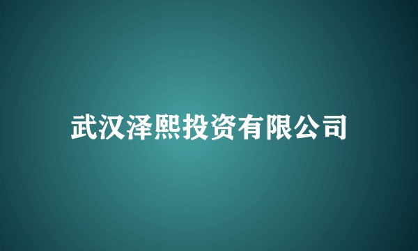 武汉泽熙投资有限公司
