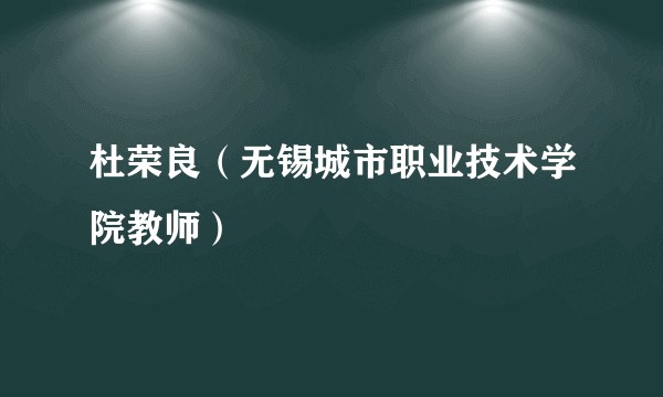 杜荣良（无锡城市职业技术学院教师）