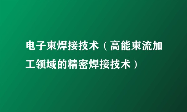 电子束焊接技术（高能束流加工领域的精密焊接技术）