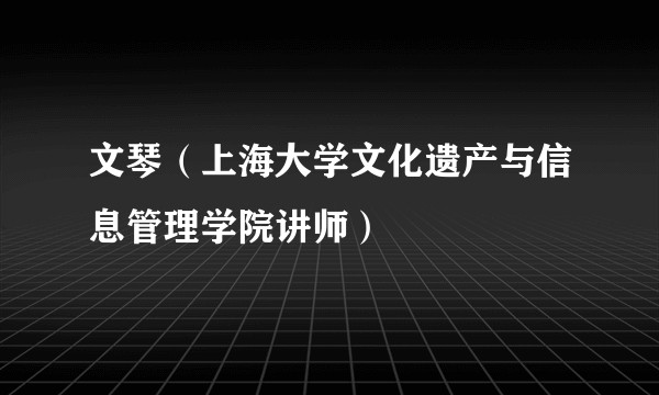 文琴（上海大学文化遗产与信息管理学院讲师）