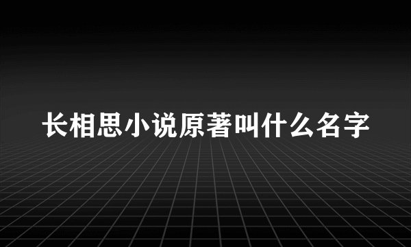 长相思小说原著叫什么名字