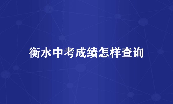衡水中考成绩怎样查询