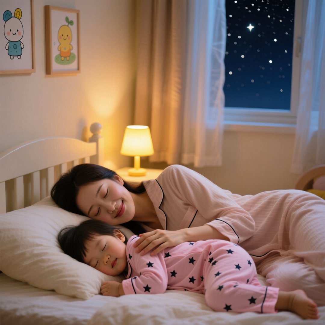 半夜装睡配合孩子趴趴妈妈一直装睡