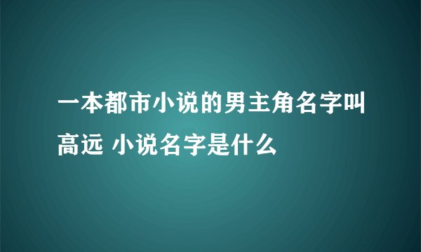 一本都市小说的男主角名字叫高远 小说名字是什么