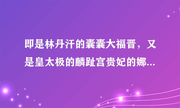 即是林丹汗的囊囊大福晋，又是皇太极的麟趾宫贵妃的娜木钟晚年凄凉
