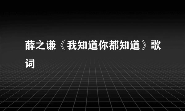 薛之谦《我知道你都知道》歌词