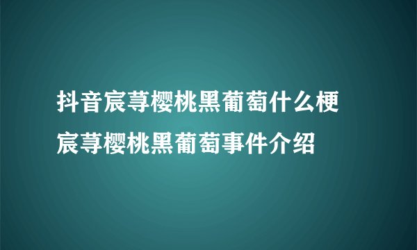 抖音宸荨樱桃黑葡萄什么梗 宸荨樱桃黑葡萄事件介绍