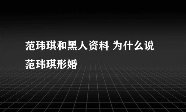 范玮琪和黑人资料 为什么说范玮琪形婚
