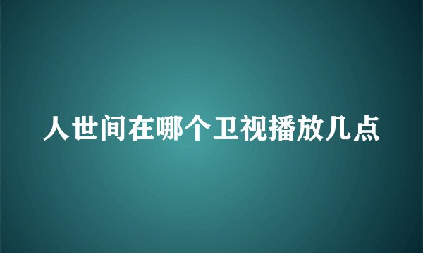人世间在哪个卫视播放几点