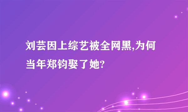 刘芸因上综艺被全网黑,为何当年郑钧娶了她?
