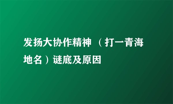 发扬大协作精神 （打一青海地名）谜底及原因