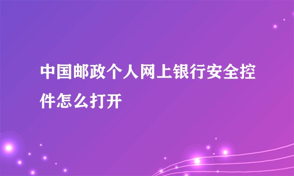 中国邮政个人网上银行安全控件怎么打开