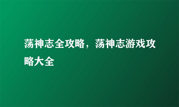 荡神志全攻略,荡神志游戏攻略大全