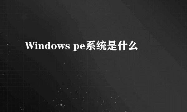 Windows pe系统是什么