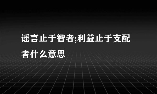 谣言止于智者;利益止于支配者什么意思