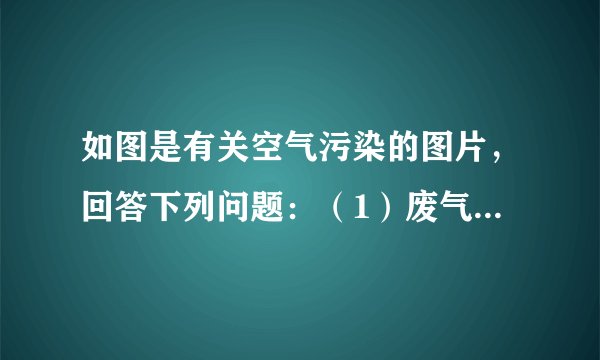 如图是有关空气污染的图片,回答下列问题:(1)废气排放主要来自于 和 。使空气中 和 的含量不断增加。(2)目前计入空气污染指数的项目暂定为: 、 、 和 等。(3)通风不畅的教室里 的含量偏高。此气体具有 的特性。