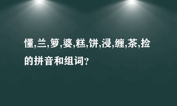 懂,兰,箩,婆,糕,饼,浸,缠,茶,捡的拼音和组词?