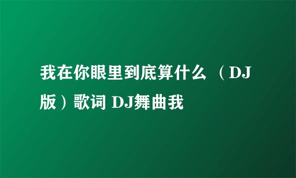 我在你眼里到底算什么 (DJ版)歌词 DJ舞曲我
