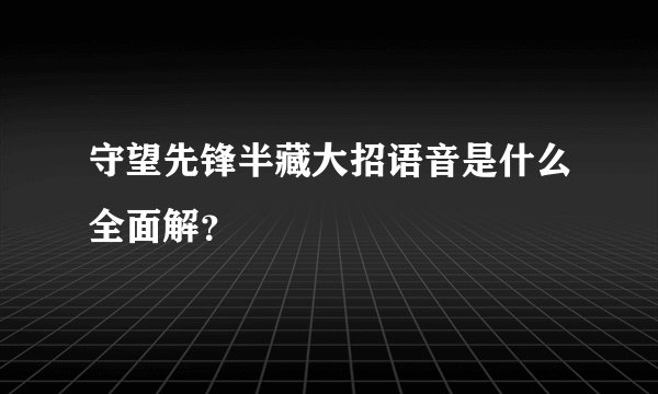 守望先锋半藏大招语音是什么全面解？