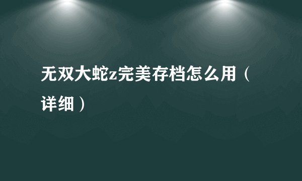 无双大蛇z完美存档怎么用（详细）