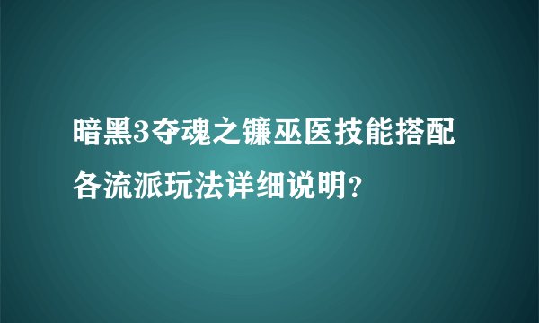 暗黑3夺魂之镰巫医技能搭配各流派玩法详细说明?