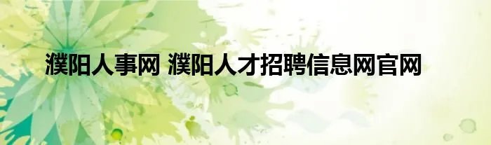 濮阳人事网 濮阳人才招聘信息网官网