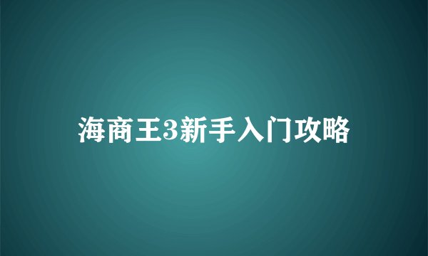 海商王3新手入门攻略