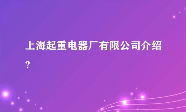 上海起重电器厂有限公司介绍?