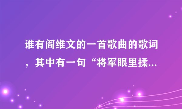 谁有阎维文的一首歌曲的歌词，其中有一句“将军眼里揉不进沙”