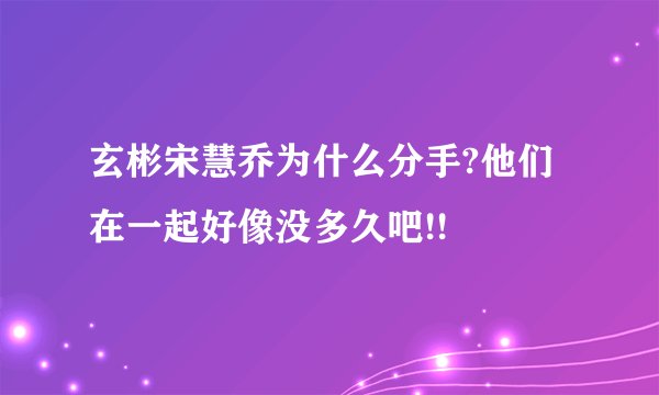 玄彬宋慧乔为什么分手?他们在一起好像没多久吧!!