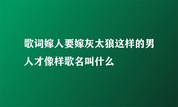 歌词嫁人要嫁灰太狼这样的男人才像样歌名叫什么