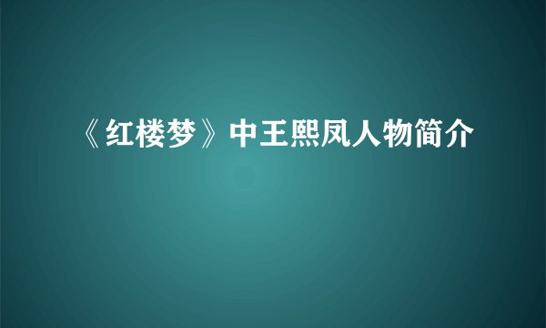 《红楼梦》中王熙凤人物简介
