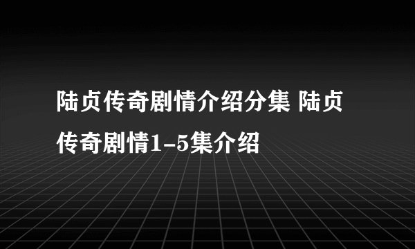 陆贞传奇剧情介绍分集 陆贞传奇剧情1-5集介绍
