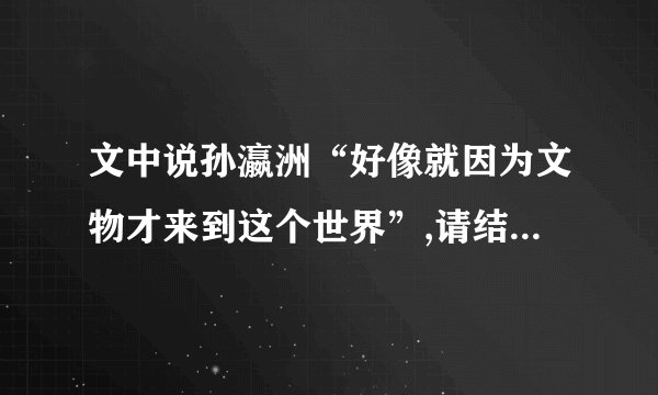 文中说孙瀛洲“好像就因为文物才来到这个世界”,请结合材料谈谈你的看法。答:___________________________________________________________________________________________________________解析:解答本题要通读文本,体会大家孙瀛洲对文物的深入骨髓的爱,主要从孙瀛洲收藏文物不是为了追逐名利方面分析。
