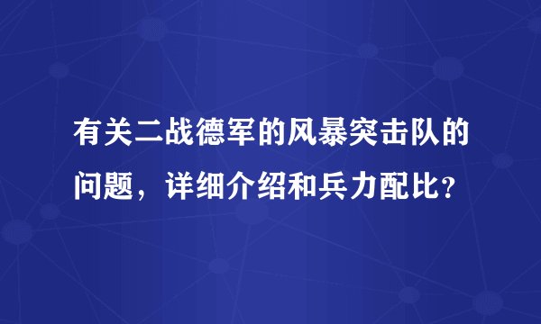 有关二战德军的风暴突击队的问题，详细介绍和兵力配比？