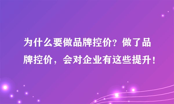 为什么要做品牌控价?做了品牌控价,会对企业有这些提升!