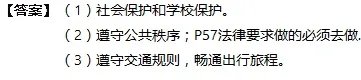 为加强中小学交通安全教育，吉林省公安厅交警总队在全省中小学校开展交通安全宣传教育活动。（1）省公安厅交警总队和学校开展活动的做法属于对未成年人哪些保护？（2）下侧“交通安全记心中”的内容，提示我们应该自觉履行哪项基本义务？依法履行义务公民该怎样做？（3）请你为宣传交通安全设计一条宣传标语。