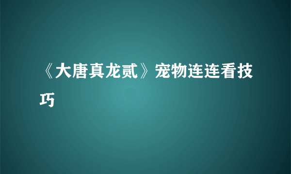 《大唐真龙贰》宠物连连看技巧