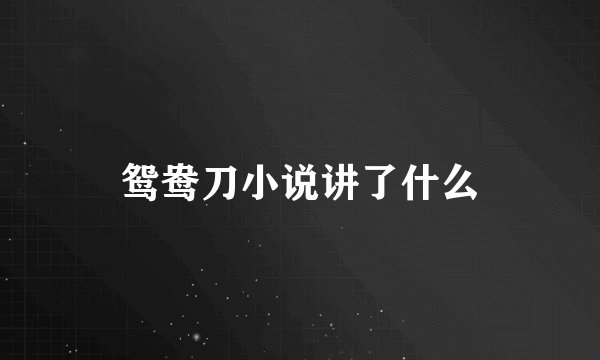 鸳鸯刀小说讲了什么