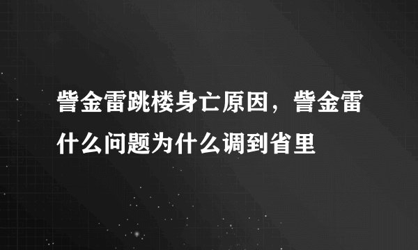 訾金雷跳楼身亡原因，訾金雷什么问题为什么调到省里