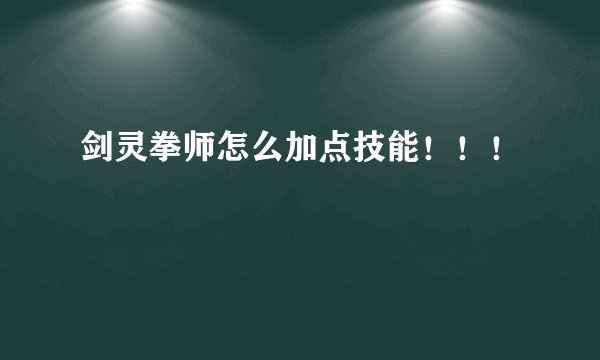 剑灵拳师怎么加点技能!!!