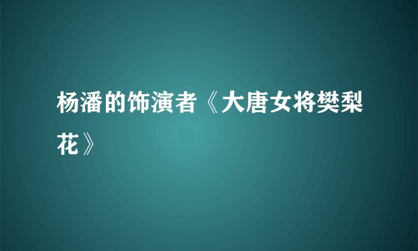 杨潘的饰演者《大唐女将樊梨花》