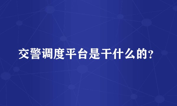 交警调度平台是干什么的？