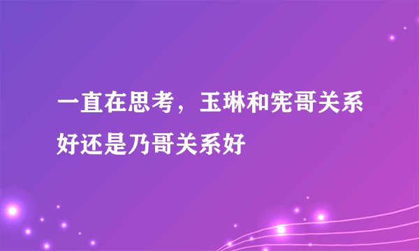 一直在思考，玉琳和宪哥关系好还是乃哥关系好