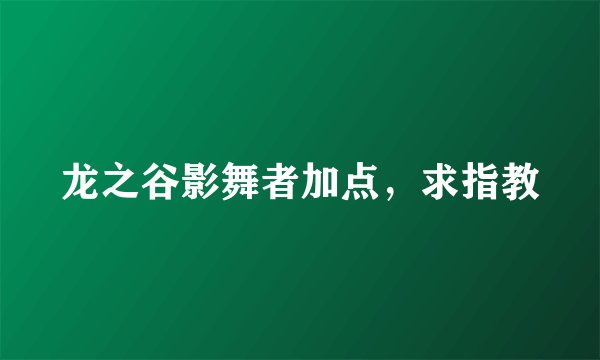 龙之谷影舞者加点，求指教