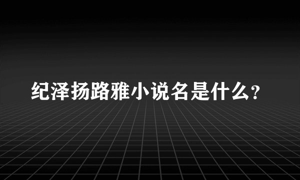 纪泽扬路雅小说名是什么？