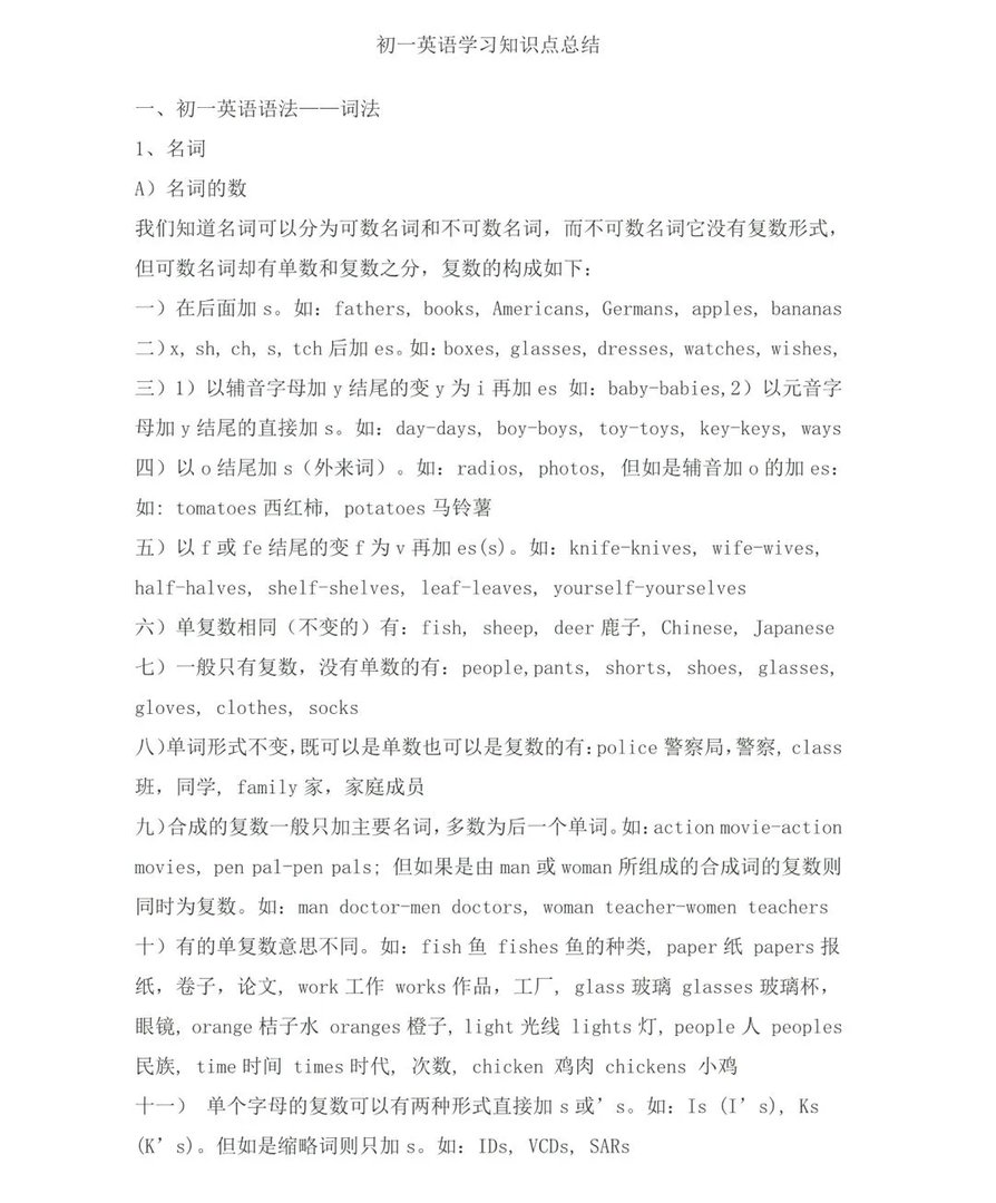 初一英语知识点