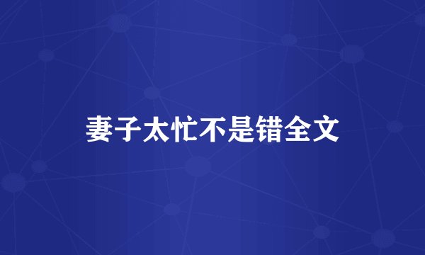 妻子太忙不是错全文