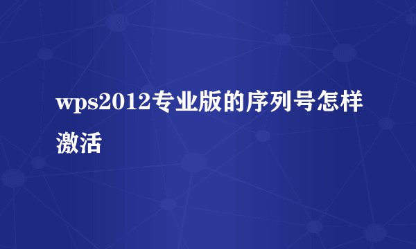 wps2012专业版的序列号怎样激活