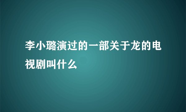 李小璐演过的一部关于龙的电视剧叫什么